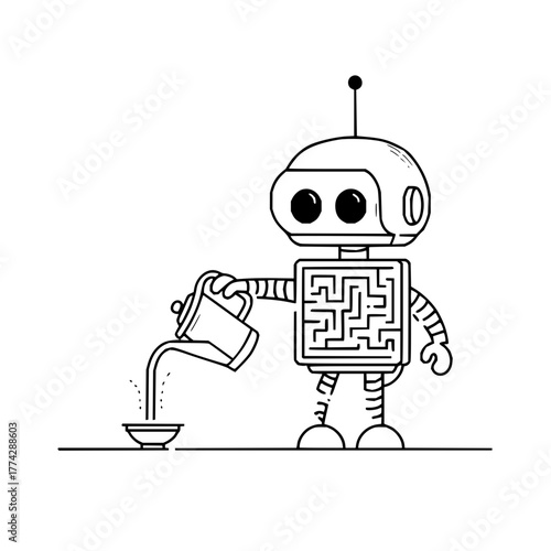 Cute robot pouring liquid illustration vector art for kids coloring page and design projects featuring robots