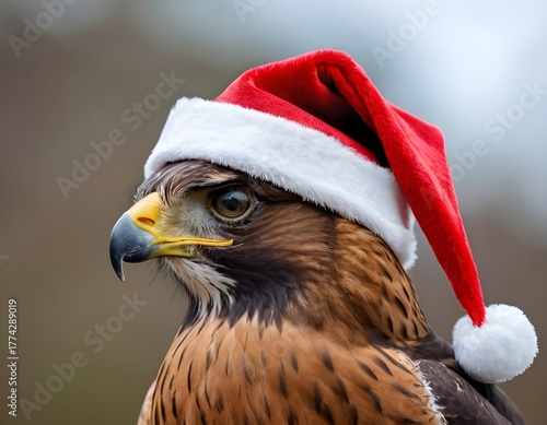 a hawk wearing a santa hat