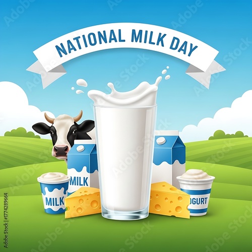 Celebrate national milk day with dairy products and a cow