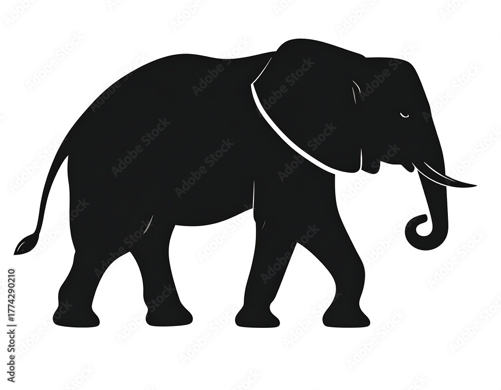 Fototapeta premium Silhouette of a large elephant walking on a white background