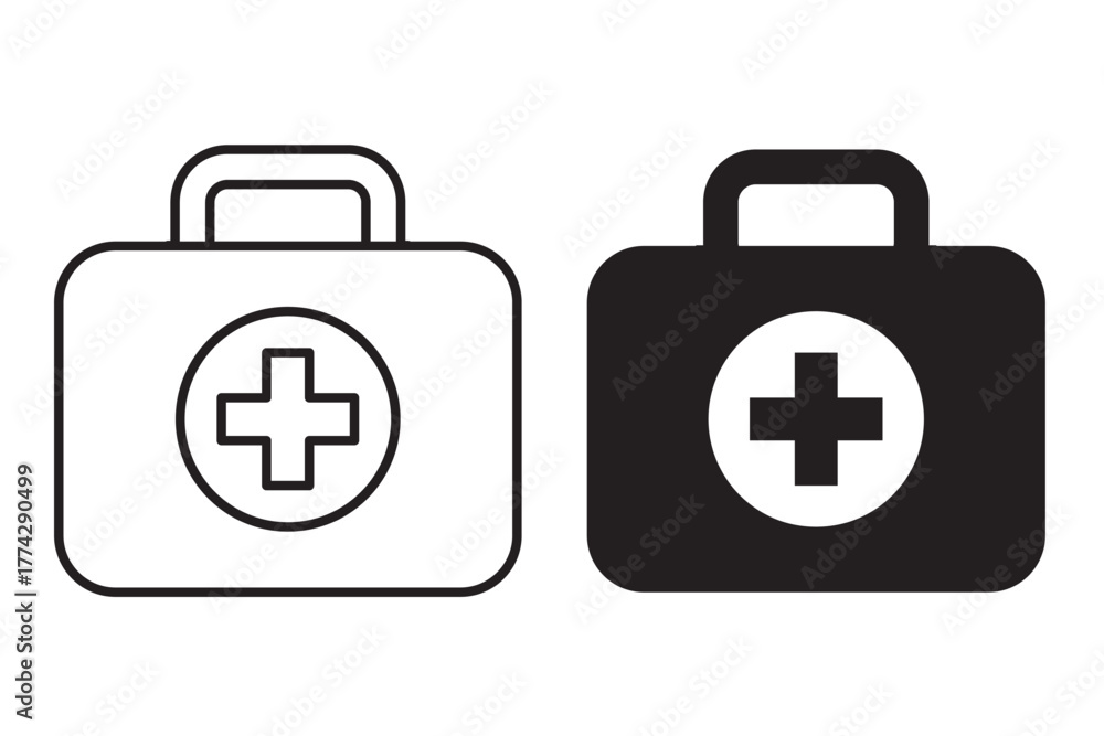 Fototapeta premium Medical briefcase icon. First aid box icon. Medical bag, icon. First aid icon with first aid kit symbol. 