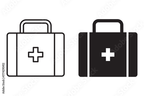 Medical briefcase icon. First aid box icon. Medical bag, icon. First aid icon with first aid kit symbol. 