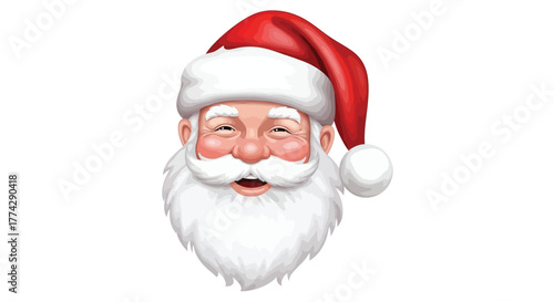 Cheerful santa claus face with a red hat and white beard on a white background