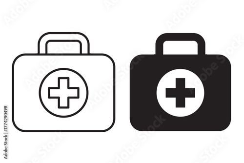 Medical briefcase icon. First aid box icon. Medical bag, icon. First aid icon with first aid kit symbol. 