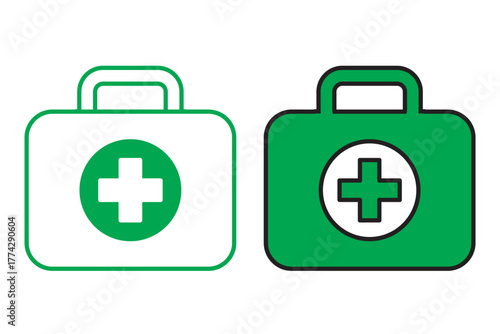 Medical briefcase icon. First aid box icon. Medical bag, icon. First aid icon with first aid kit symbol. 