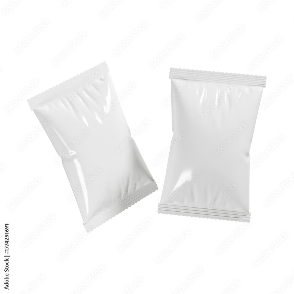Naklejka premium White Foil Snack Packaging Mockup Isolated on Transparent Background.
