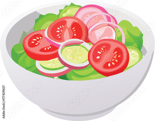 A colorful and fresh salad in a white bowl vector illustration