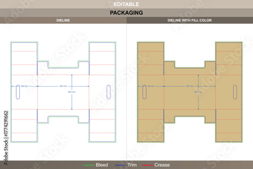 Display box with handles dieline mapped through vector precision increasing printing definition and packaging hold corner guard die line setup supports portable retail comfort