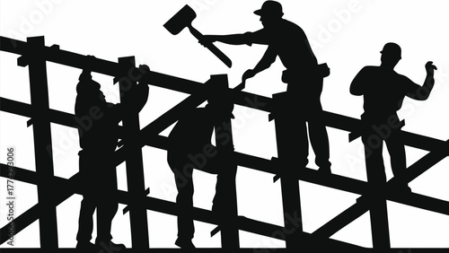 Skilled construction team collaborating on building project, ensuring structural integrity and project success