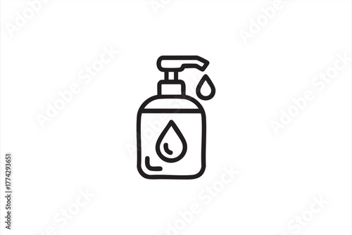Simple line art of hand sanitizer representing disinfection and cleanliness concept