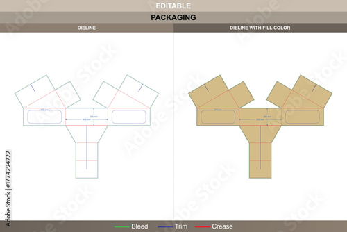 Triangular display stand dieline shaped through accurate vector mapping enhancing printing quality and packaging support triangle die line structure offers visual height balance