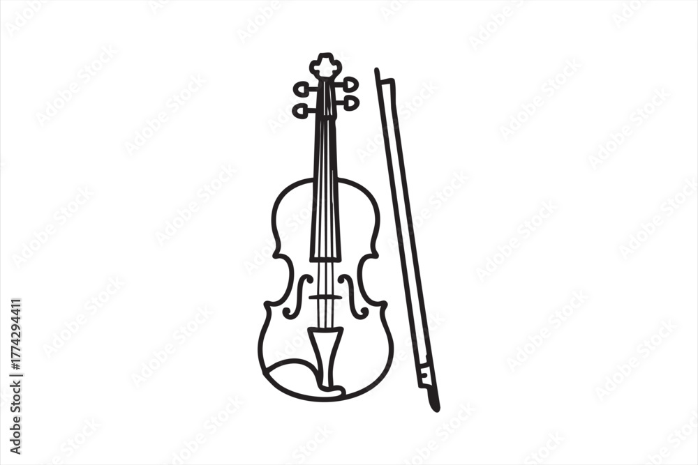 Fototapeta premium Outline violin and bow icon for music education, orchestral, and cultural design use