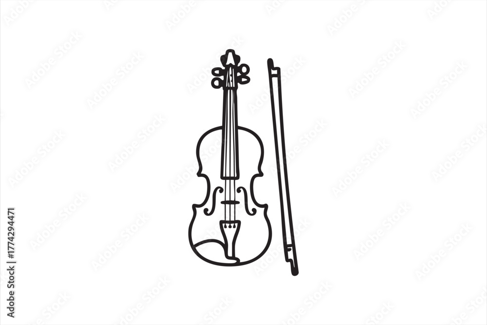 Fototapeta premium Simple line drawing of violin for classical performance and instrumental visuals