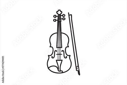 Outline violin and bow icon for music education, orchestral, and cultural design use