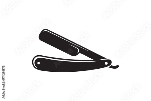 Black and white silhouette icon of straight razor representing barber and grooming tool