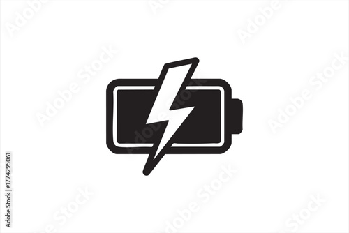 Black and white line icon of charging battery symbolizing power and energy technology