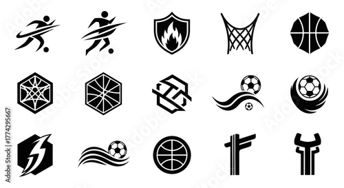 Dynamic Black and White Soccer Player Silhouette with Motion Lines.