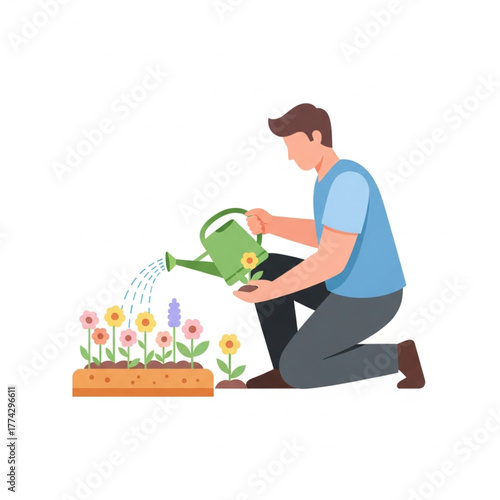 Flat Design Illustration of a Man Gardening.eps