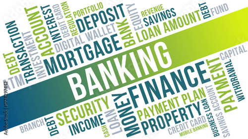 Banking Word Cloud Design, Banking Finance and Money Management Typography Art