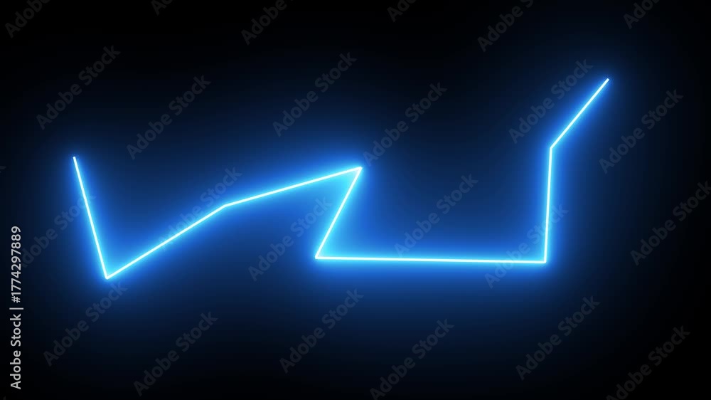 A glowing blue neon line forms an abstract, angular path on a dark background.4K HD quality video