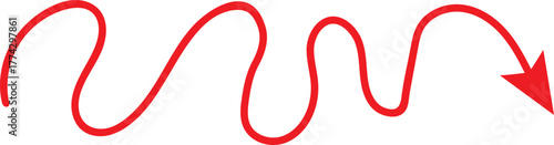 Red Zigzag Arrow Pointing Right – Warning, Urgent Direction, Dynamic Movement, Transparent Background, Vector Illustratio