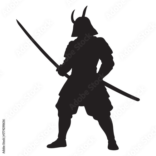 Silhouette of a samurai warrior holding a katana in a fighting stance vector illustration