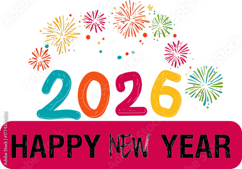 2026 Happy New Year Fireworks Design