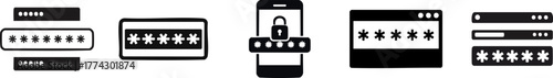 Password & Authentication. A collection of icons representing password security, including various formats for login and authentication.