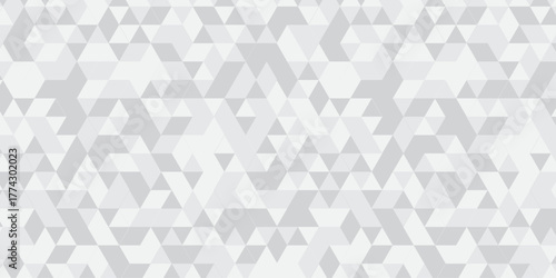 Abstract geometric white and gray background seamless mosaic and low polygon triangle texture wallpaper. Triangle shape retro wall grid pattern geometric ornament tile vector square element.	