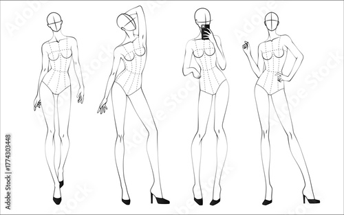 Fashion figure ten heads design template croquis