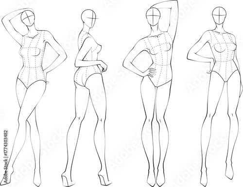 Fashion figure ten heads design template croquis wearing bodice