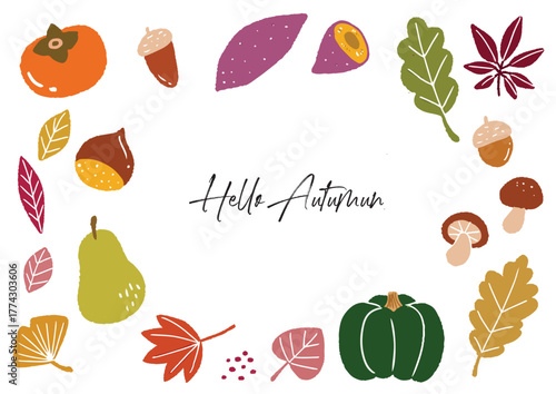 手描きの可愛い秋のイラストセット