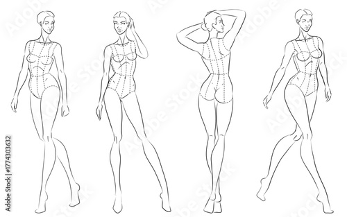 Fashion figure ten heads design template croquis wearing bodice