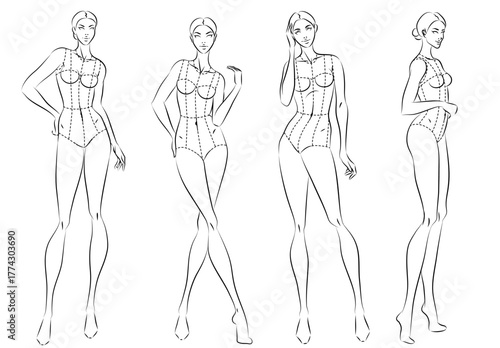 Fashion figure ten heads design template croquis wearing bodice
