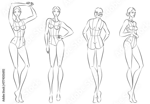 Fashion figure ten heads design template croquis wearing bodice