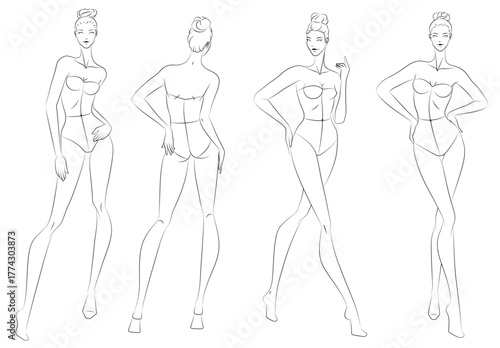 Fashion figure ten heads design template croquis wearing bodice