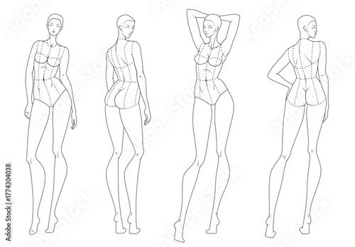 Fashion figure ten heads design template croquis wearing bodice