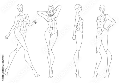 Fashion figure ten heads design template croquis wearing bodice