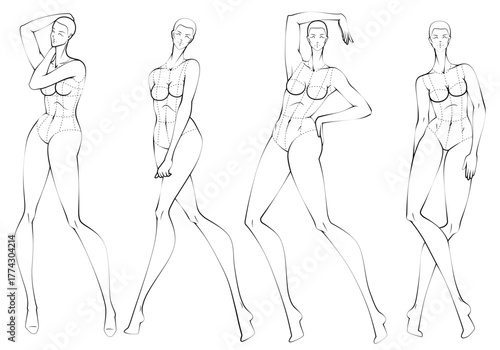 Fashion figure ten heads design template croquis wearing bodice