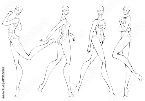 Fashion figure ten heads design template croquis wearing bodice