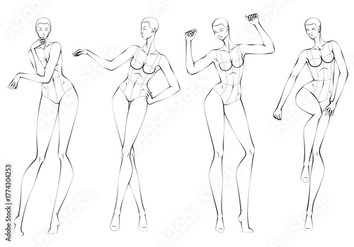 Fashion figure ten heads design template croquis wearing bodice