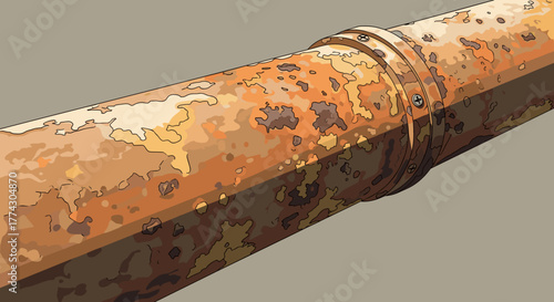 Close Up View of a Rusted Metal Pipe Section with a Textured Surface Showing Corrosion and Aging Metal Corrosion Texture Industrial Component Detail