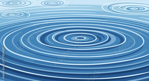 Abstract Blue Ripples on Water Surface Concentric Circles Expanding Outward