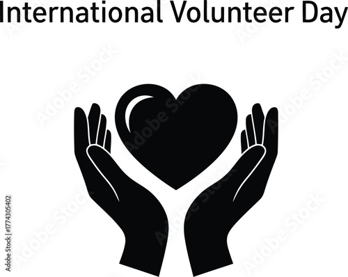 International Volunteer Day logo with hands holding heart symbol