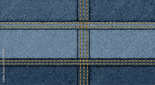 Abstract Blue Denim Fabric Texture Geometric Pattern Stitching Seamless Background