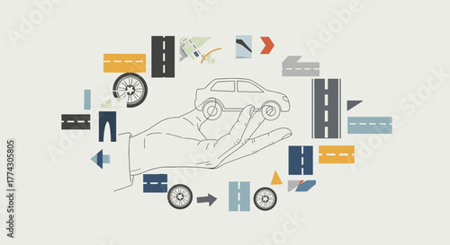 Conceptual illustration of automotive technology development and smart mobility solutions with digital elements