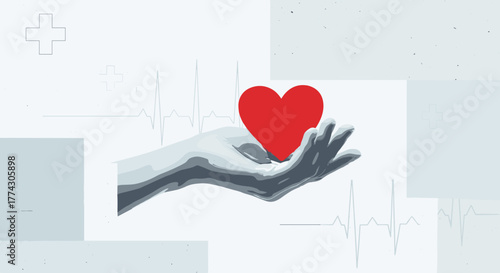 Caring Hand Holding Red Heart Symbol Health Care Medical Concept Abstract Background