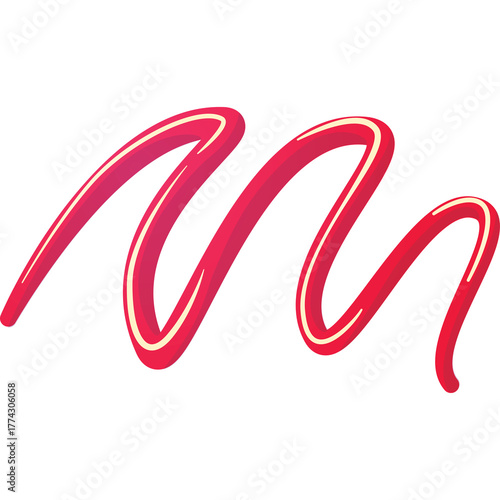 Vibrant Red Swirl Line With Yellow Outline Isolated On White Background With Transparent Background