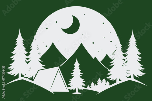  a serene camping scene with a tent campfire and starry night sky