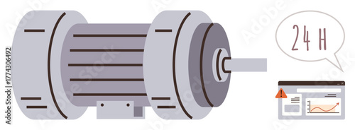 Electric motor with connected performance dashboard highlighting operational issues, efficiency, maintenance, analytics, and automation. Ideal for monitoring, diagnostics, optimization, reliability